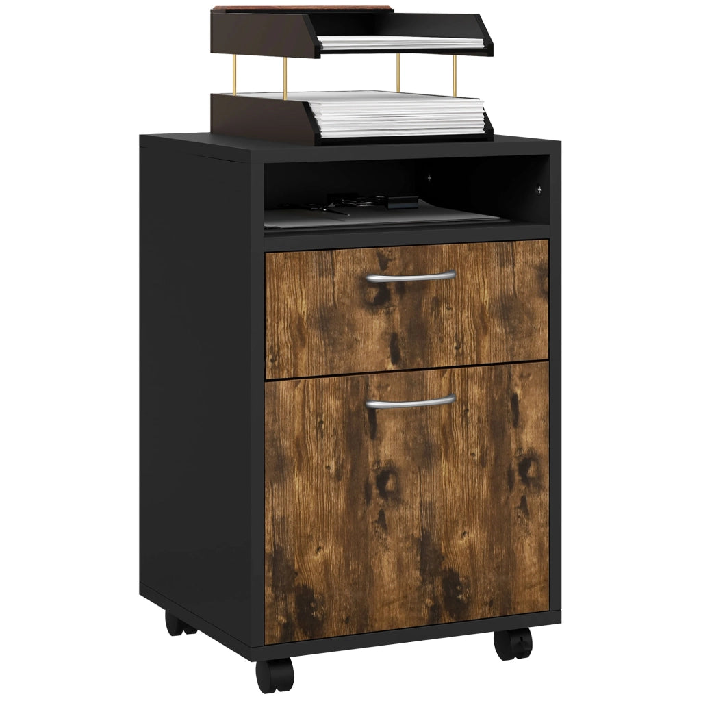 Cassettiera con Cassetto e Ripiano ¨C Minimal ¨C Marrone e Nero 40x35x60cm
