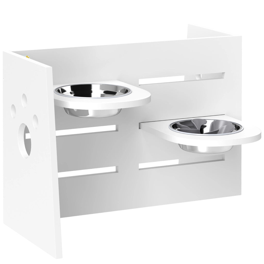 Ciotole rialzate per cani con supporto regolabile ¨C Xylo ¨C 2 ciotole in acciaio inox, tappetino anti-ingozzamento, bianco