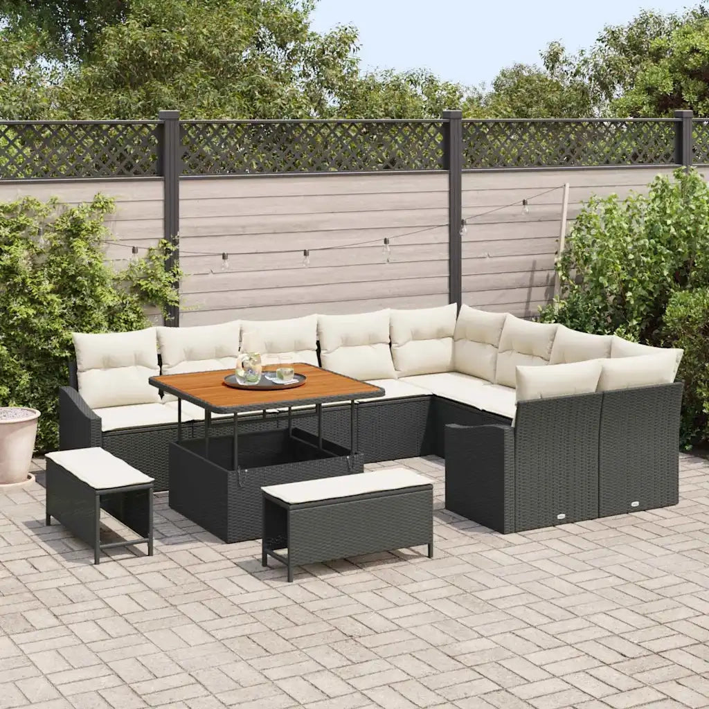 Set Divano da Giardino con cuscino 12 pcs Nero polyrattan