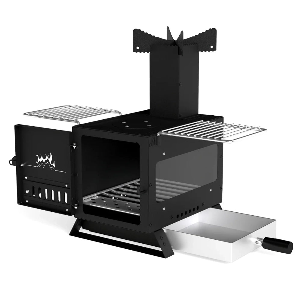 Stufa a legna portatile 54 x 36 x 44 cm 3 zone di cottura multifunzionale design moderno nera SPCC 20_0013305