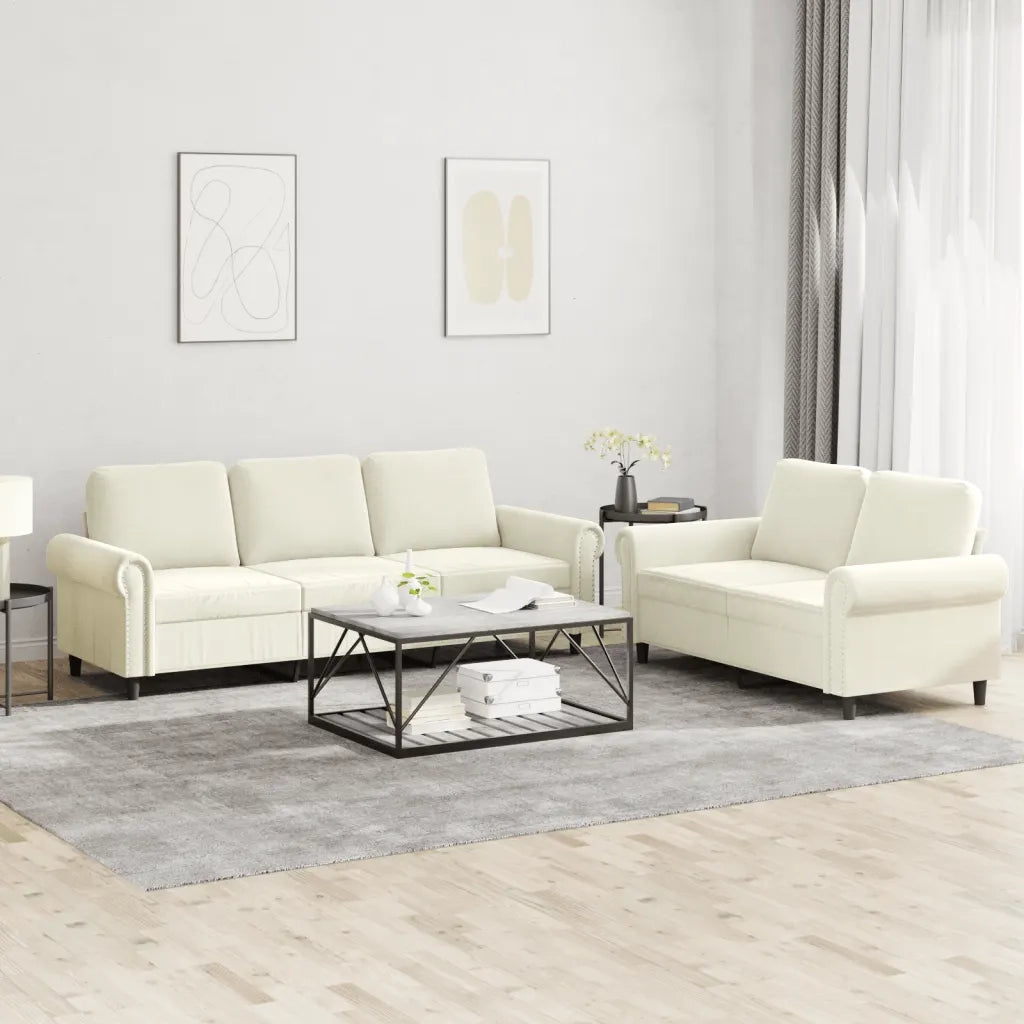 Set di Divani 2 pz con Cuscini Crema in Velluto 3202258