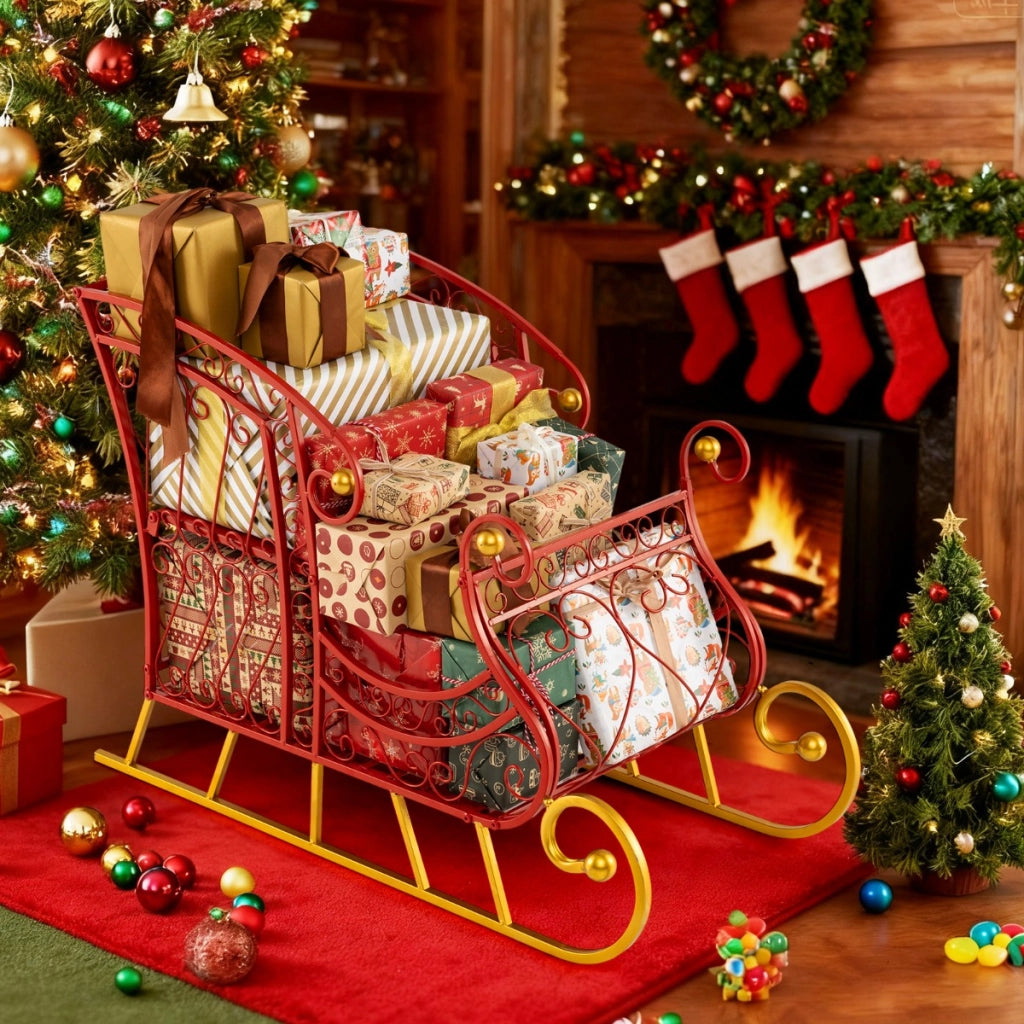 Cestino slitta di babbo natale in metallo per natale decorazione natalizia per casa, Cestino slitta decorativa festiva