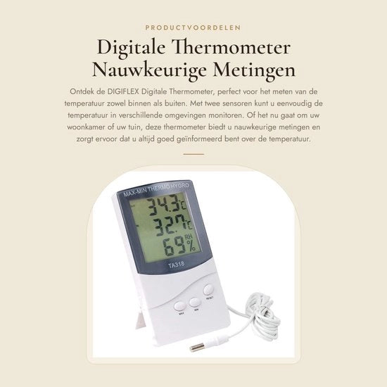 Termometro Digitale - Misurazioni Precise - Utilizzabile Interno e Esterno - Visualizzazione della Temperatura - Facile da Usare - Adatto per la Casa e l'Esterno
