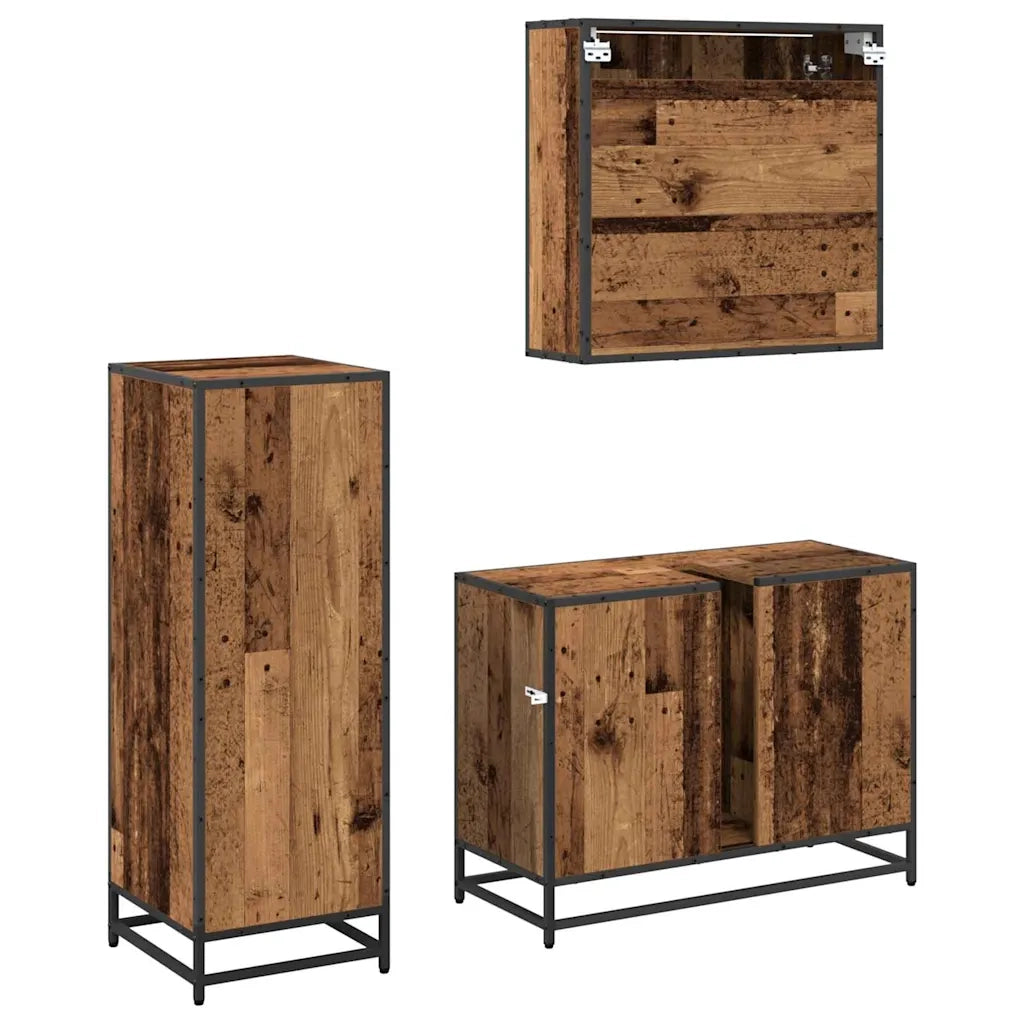 Set di mobili per il bagno con cassetto 3 pcs Legno vecchio 3402494