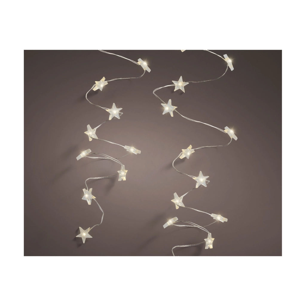Micro Led c/stelle luce fissa argento/bianco caldo 195cm 40L a batteria