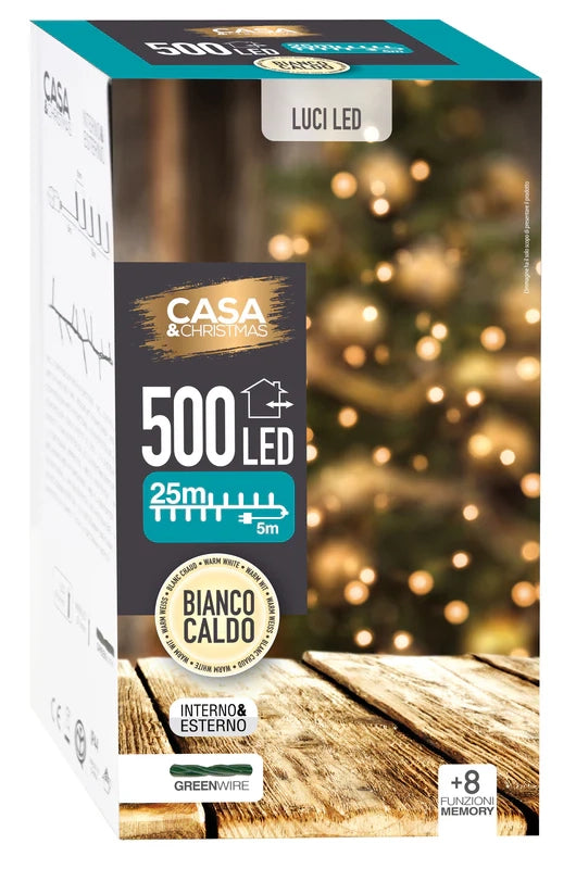LUCI DI NATALE A LED 500LED BIANCO CALDO INTERNO ESTERNO IP44 8 GIOCHI DI LUCI CON MEMORIA