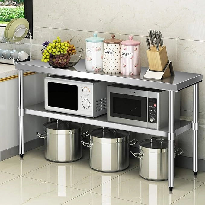 Tavolo da Lavoro in Acciaio Inox 122 x 61 x 90 Professionale, Bancone in Acciaio con Ripiano Regolabile, Mobile con Piano di Lavoro Preparazione di Alimenti, per Cucina e Ristorante