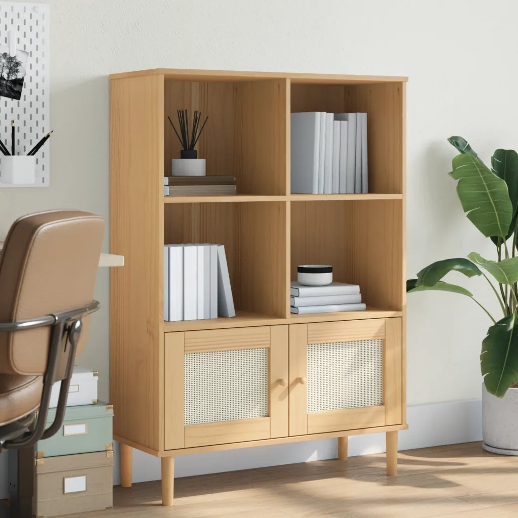 Credenza | Madia | Buffet da pranzo | Armadio da pranzo SENJA Aspetto Rattan Marrone 90x35x130 cm Legno Pino