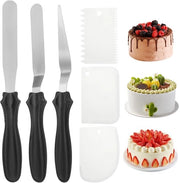 Set di Spatole per Torta in Acciaio Inossidabile - 6 pezzi - Manico Ergonomico - Decorazione Multifunzionale - Incluso Spatola in Plastica - Per Decorare Torte - Spatola per Torta