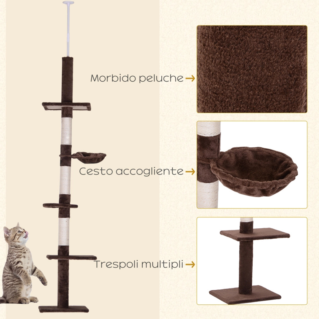 Tiragraffi Albero Multilivello ¨C Minimal ¨C Marrone 40x34x230-260cm