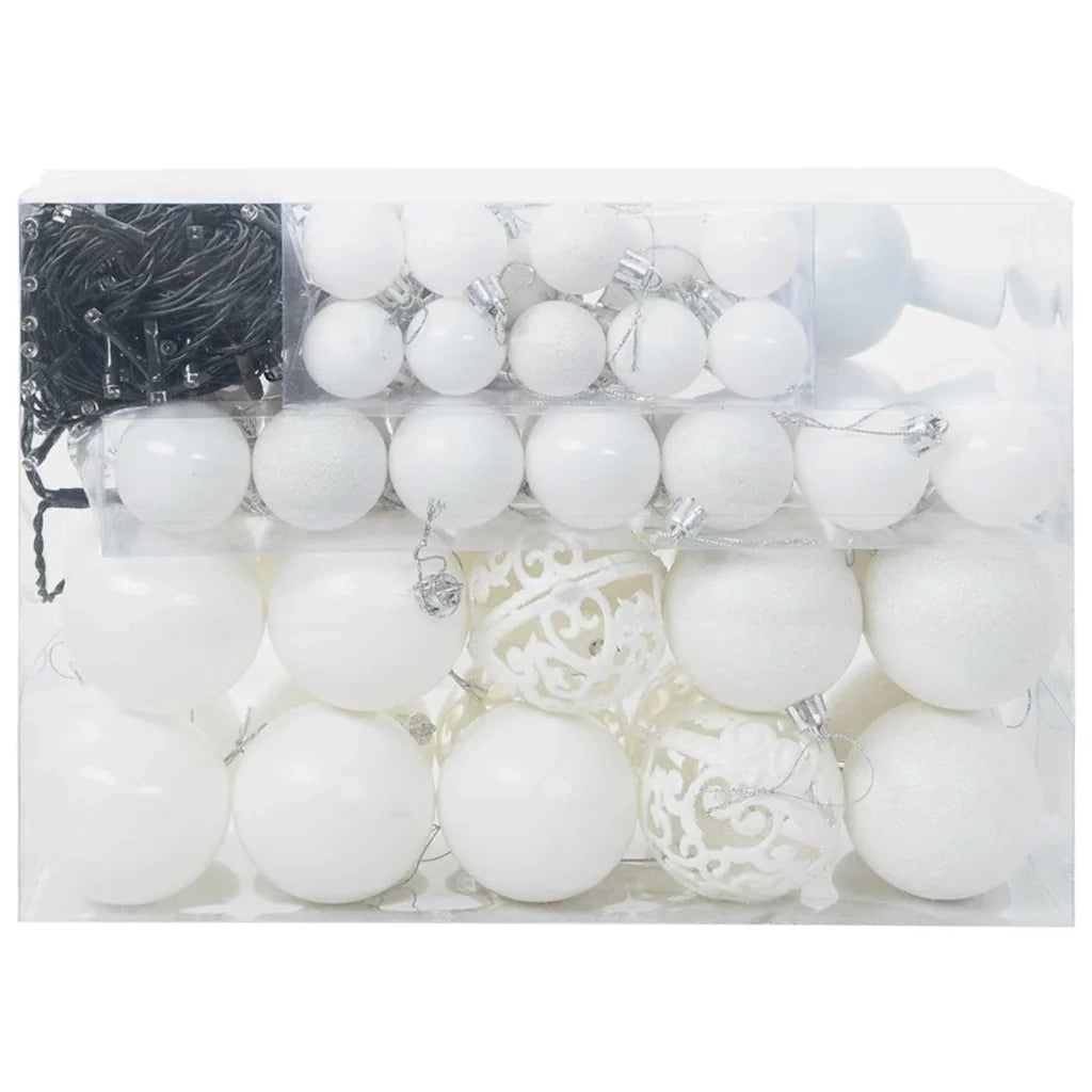 Set di Palle di Natale con 150 LED 61 pz-Decorazioni natalizie Bianco Plastica