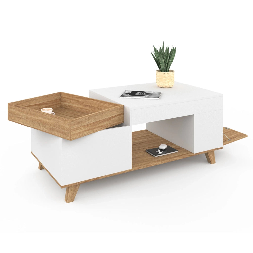 IDMarket - Mesa de centro elevable STELLA en madera y blanco con tablero extraíble