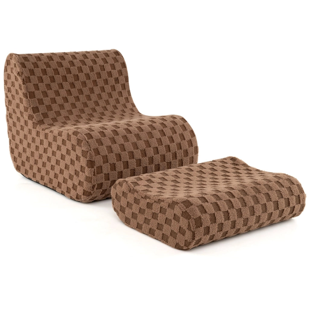 Sedia a sacco con pouf comoda poltrona pigra per soggiorno camera da letto, Divano in spugna ad alta elasticit¨¤ Marrone-Sedie e poltrone
