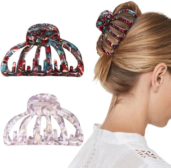 Set di clip per capelli 2 pezzi - Clip per capelli grandi - Clip per capelli antiscivolo - Tessuto di tartaruga - Materiale acetato duraturo - Presa comoda per capelli - Clip per capelli con lama
