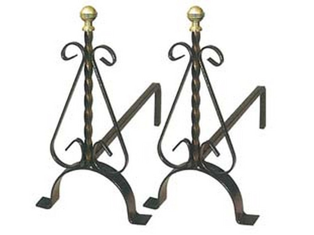 1coppia alari torciglione con pomoli in ottone - cm.19x40x33h. cod:ferx.fer269032
