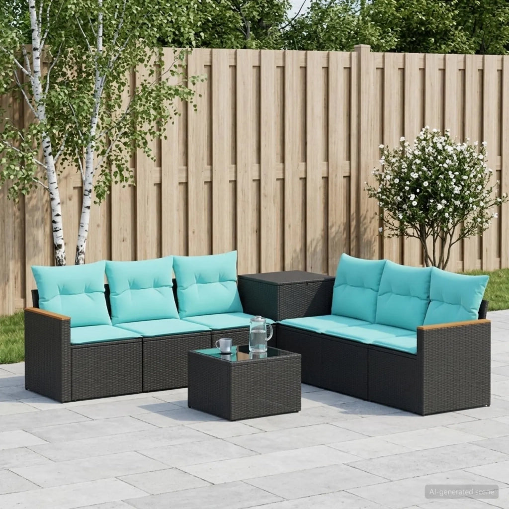 Set di divani 8 pz Nero e Blu Rattan sintetico e Acciaio 3448532