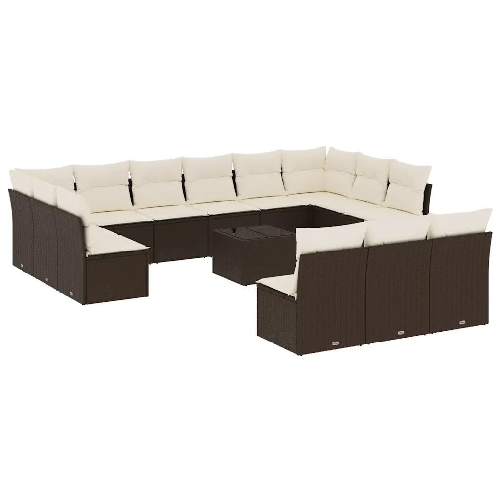 Set Divani da Giardino 14pz con Cuscini in Polyrattan Marrone 3250242