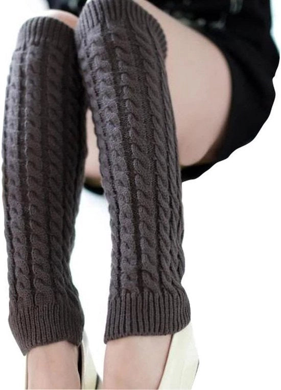 Due pair di calzettoni lunghi per donne - calzettoni per donne e ragazze invernali a maglia - calzettoni moda caldi - calze - calzettoni - unico taglia - Grigio scuro + Bianco - 40*8,5cm