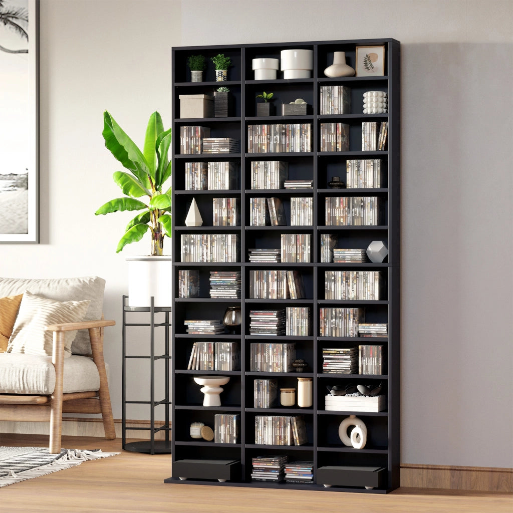 Libreria per CD e DVD ¨C zephmum ¨C 36 compartimenti, nero, 102x23.5x195 cm