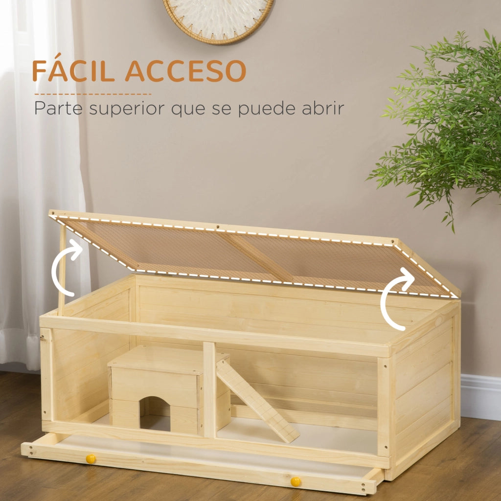 Gabbia per criceti in legno ¨C Xylo ¨C naturale con tetto apribile e vassoio estraibile 100x58x38 cm