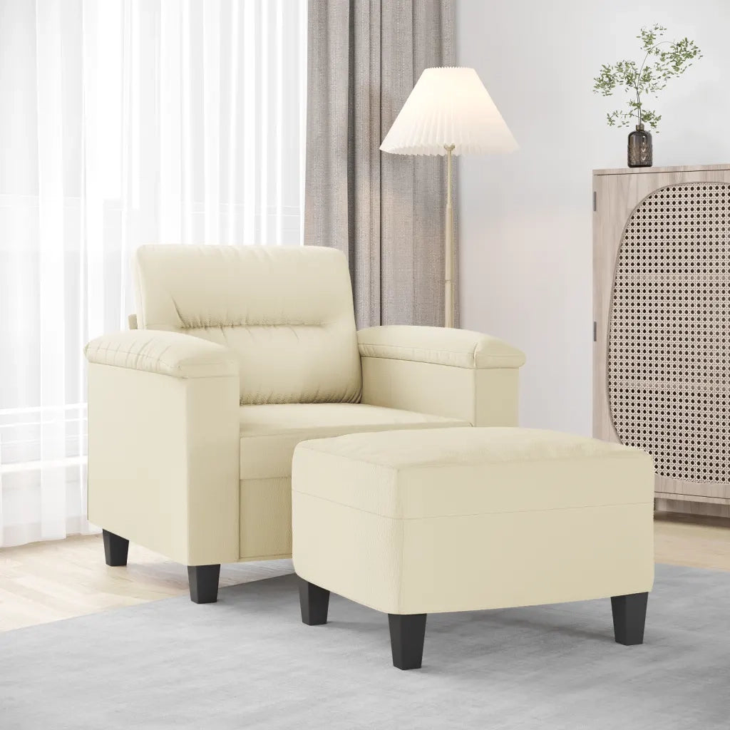 Poltrona con Poggiapiedi Crema 60 cm in Similpelle