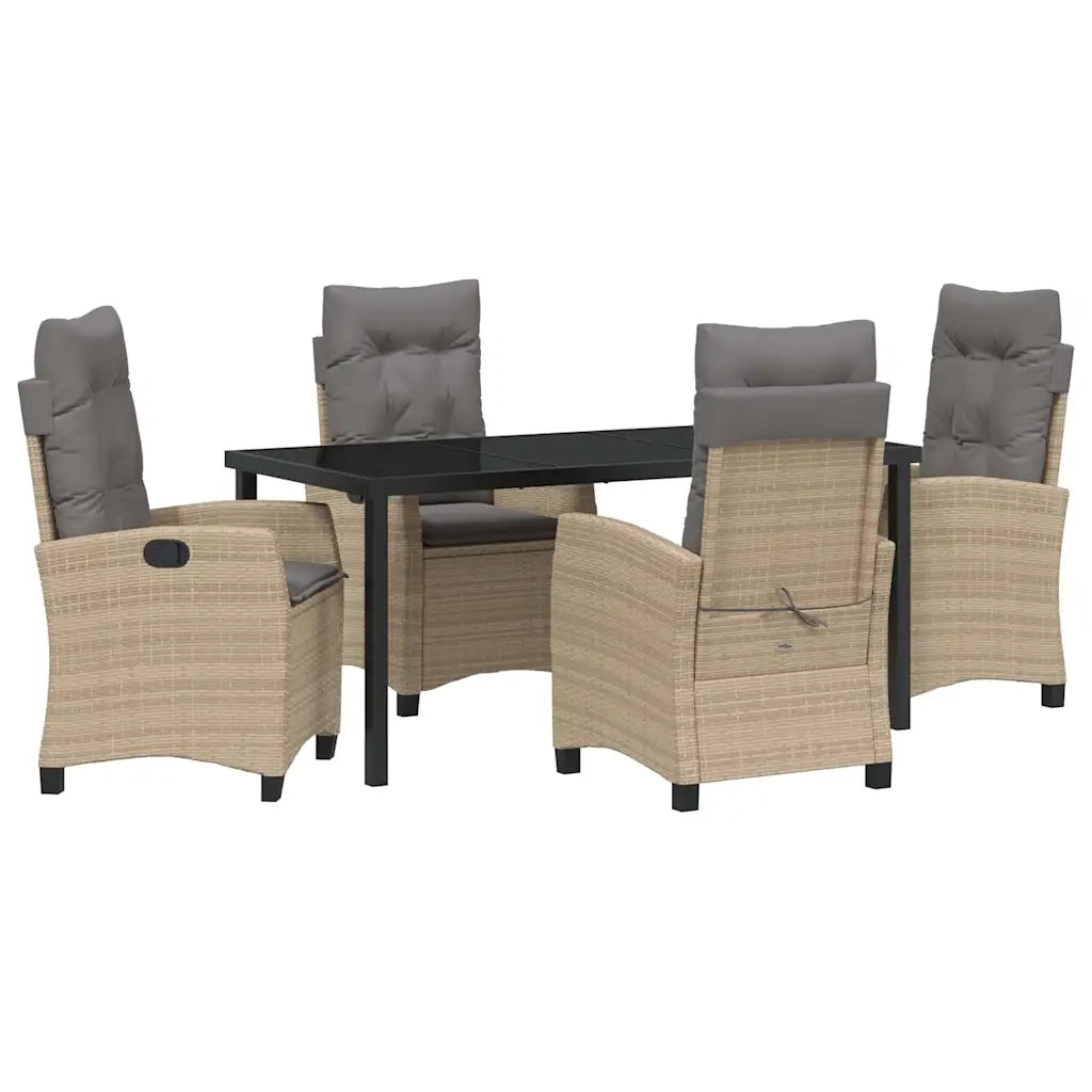 Set da Pranzo per Giardino con cuscino 5 pcs Beige polyrattan