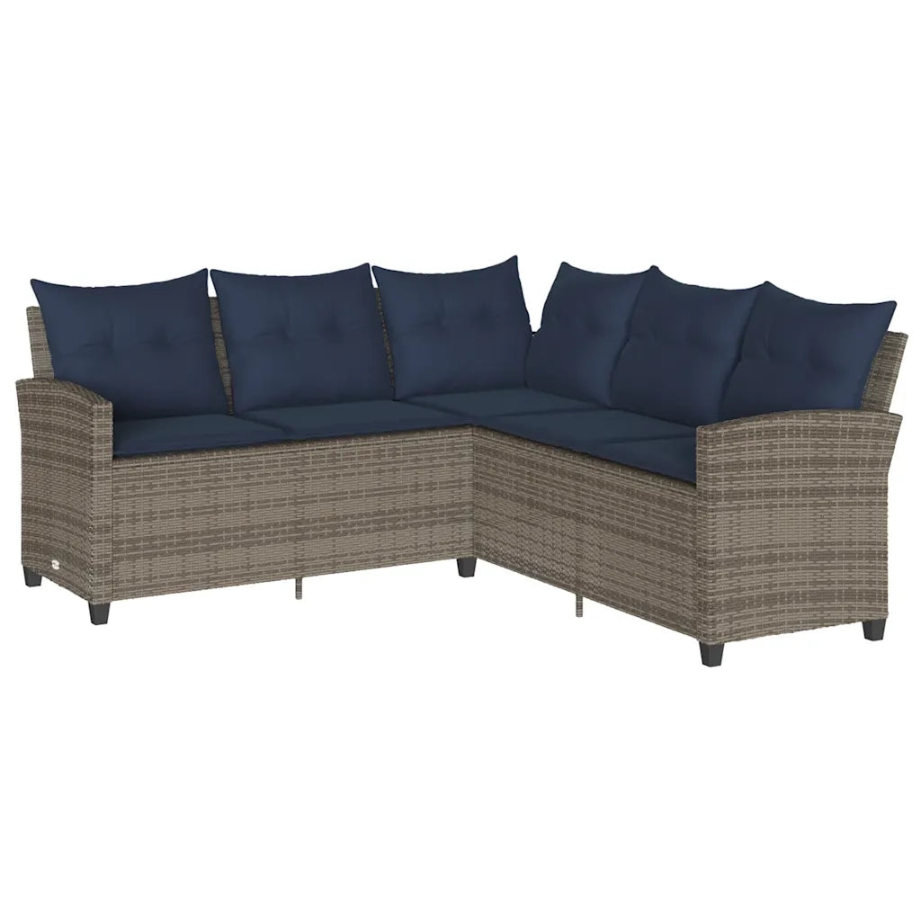 Divano a Forma di L con Cuscini in Polyrattan Grigio 365419