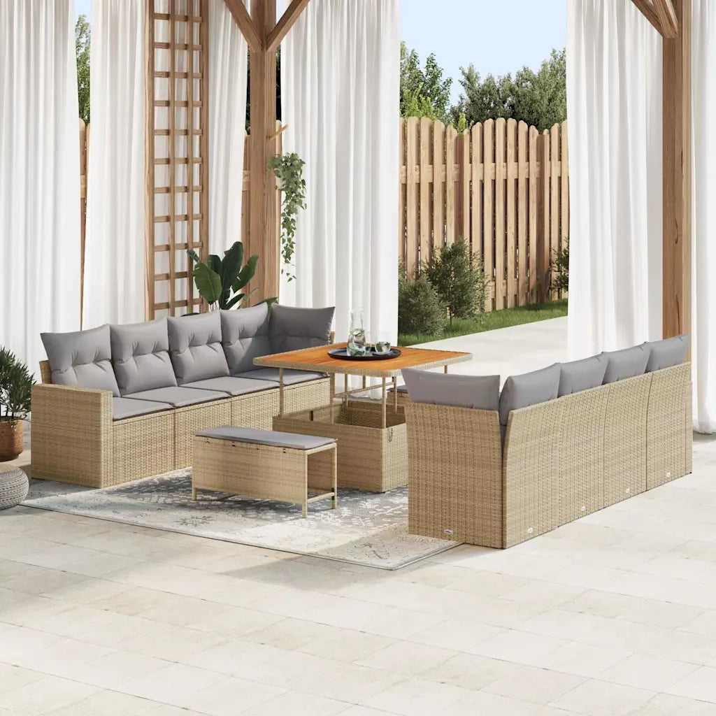 Set Divano da Giardino 12 pcs Beige e Grigio Chiaro polyrattan 3363547