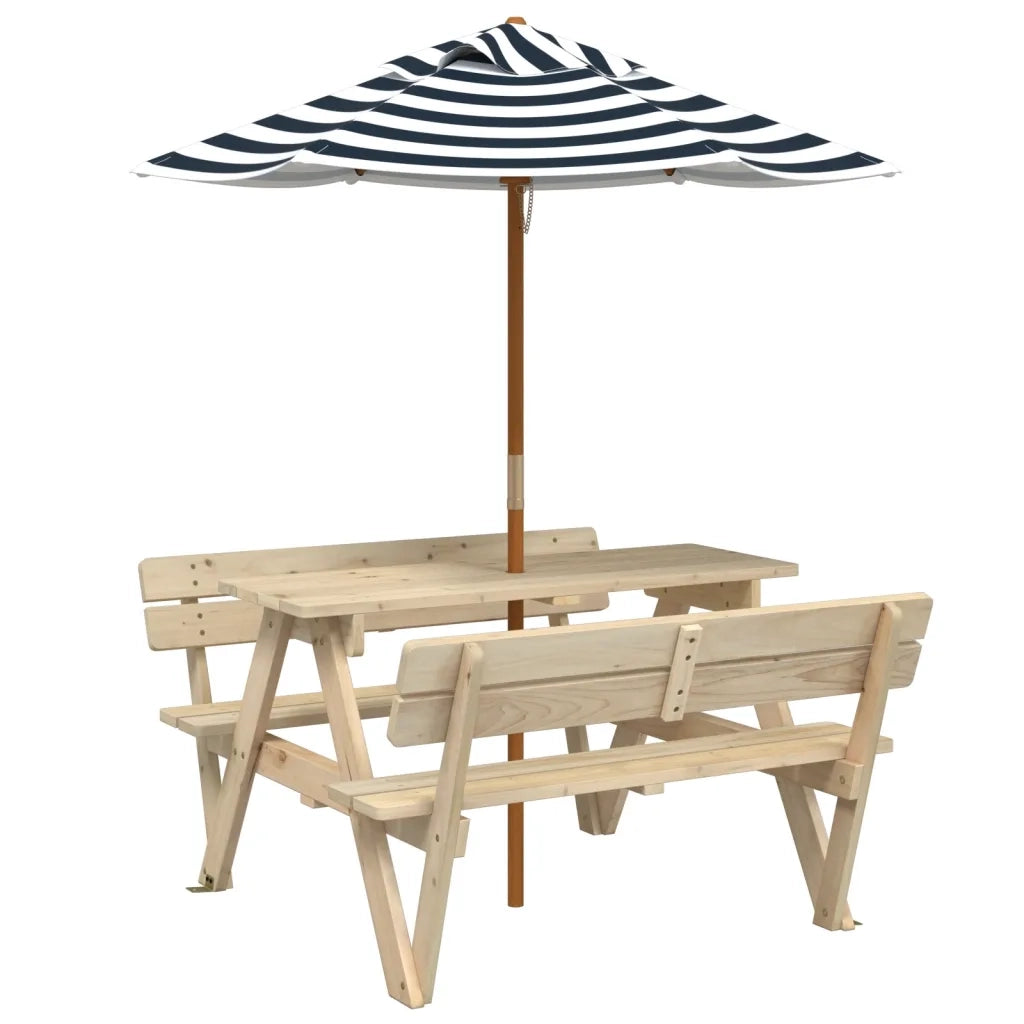 Tavolo da Picnic per 4 Bambini con Ombrellone Legno di Abete 3281618