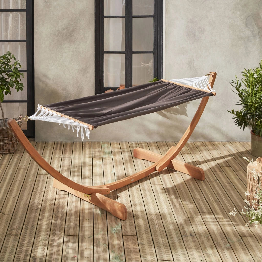 Amaca in legno con telo in cotone, grigio scuro