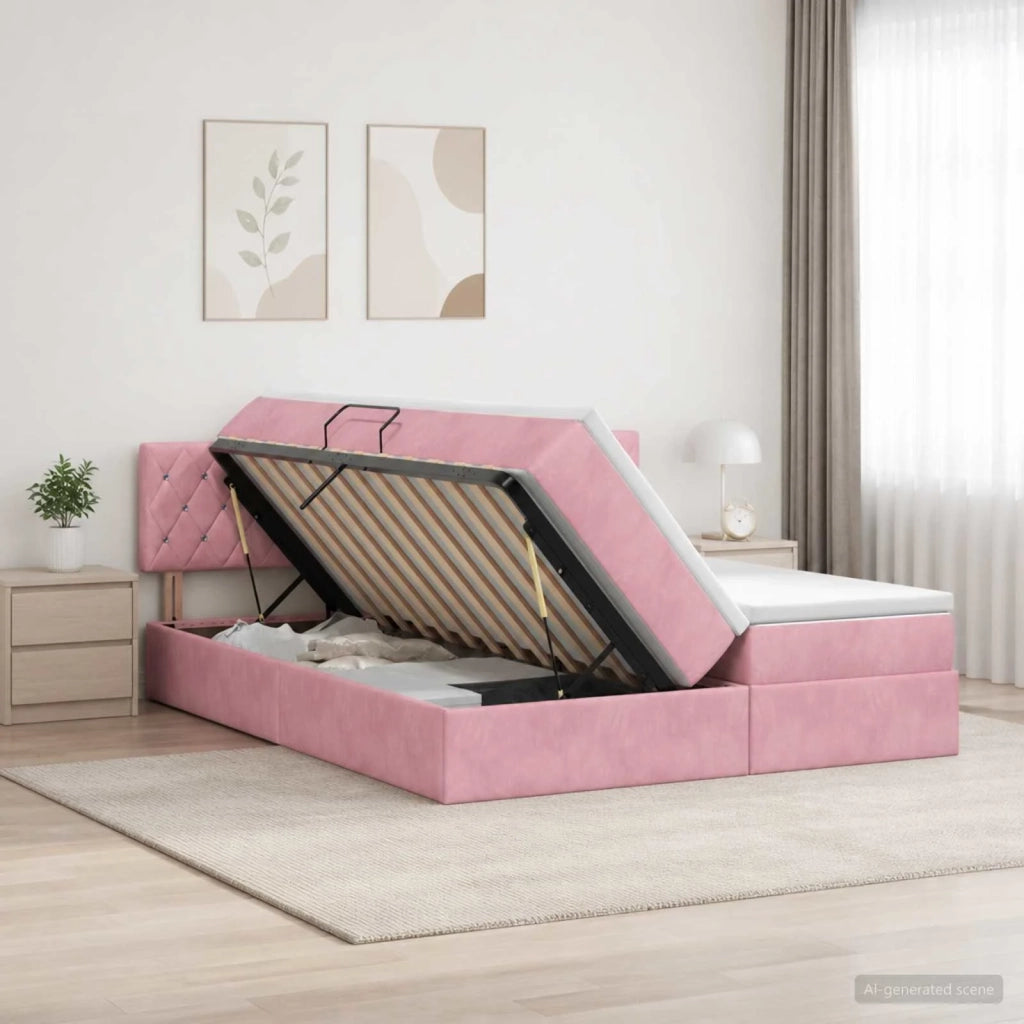 Letto con Contenitore con testiera 2 pz Rosa 3458942