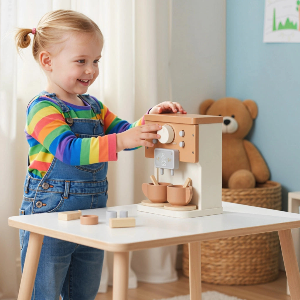 Set Macchina del Caff¨¨ Giocattolo in Legno per Bambini da 3 Anni con Accessori, Marrone