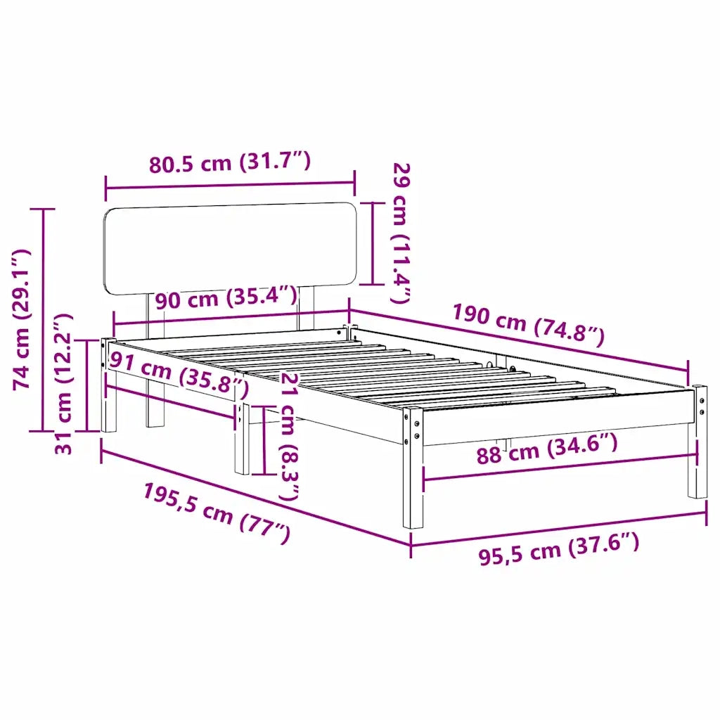 Letto singolo | Letto per adulti | Struttura del letto Marrone cerato 90 x 190 cm Pino massello