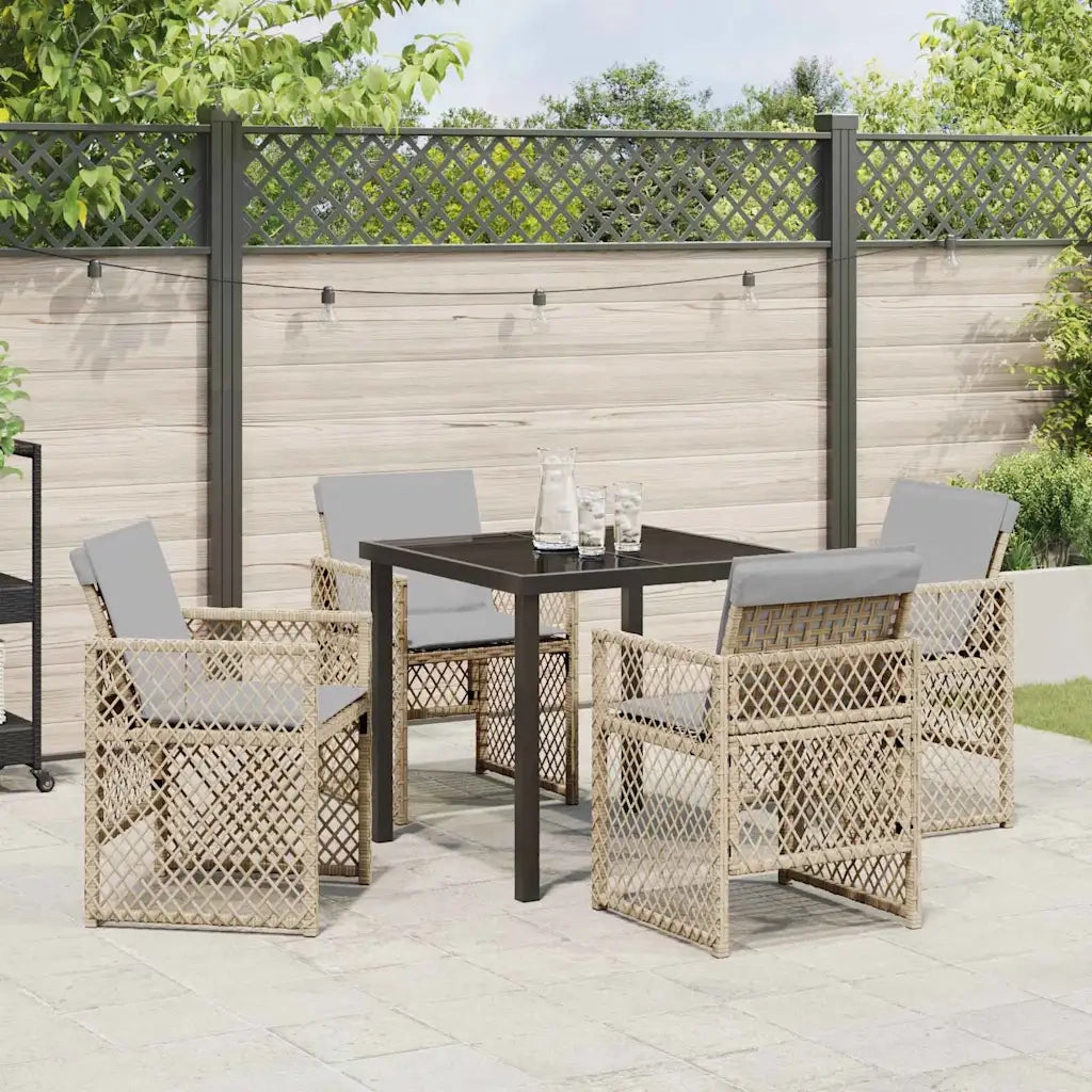 Set da Pranzo per Giardino 5 pcs Beige polyrattan