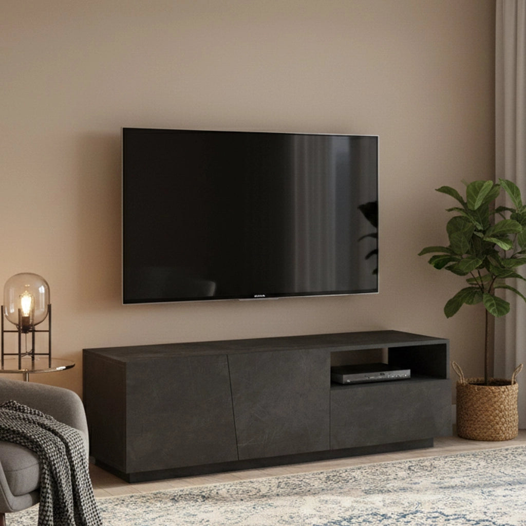 Mobile da soggiorno Porta Aiace, Made in Italy, Credenza per Aiace da salotto a 2 ante e 1 cassetto, cm 150x43h46, Grigio Ardesia
