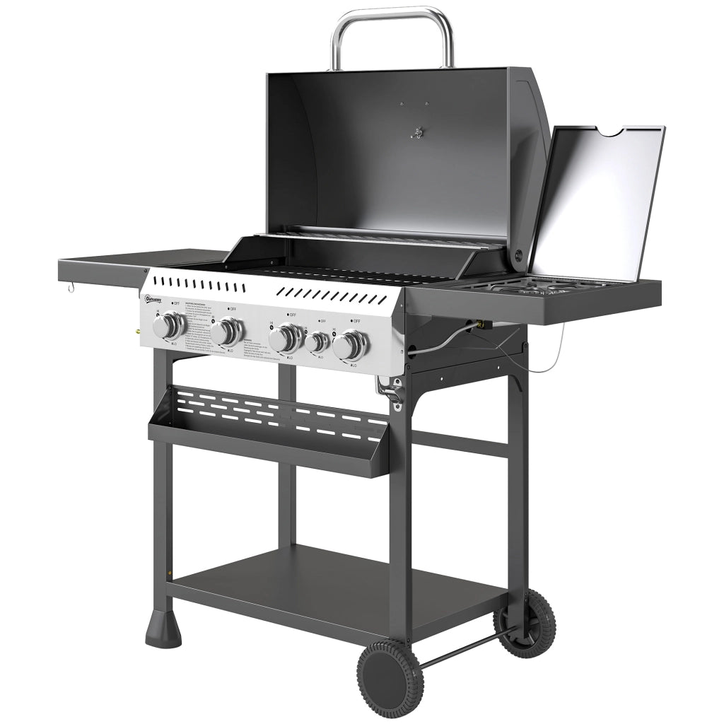 Barbecue a Gas 4 Bruciatori ¨C Xylo ¨C Nero, con Piastra, 135x55x103 cm