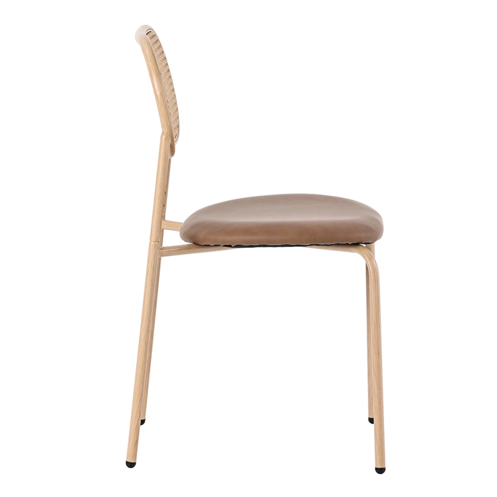 OKWISH Set di 2 Sedie da Pranzo con Schienale Ovale in Rattan, Gambe in Metallo e Seduta Ergonomica, PU Marrone