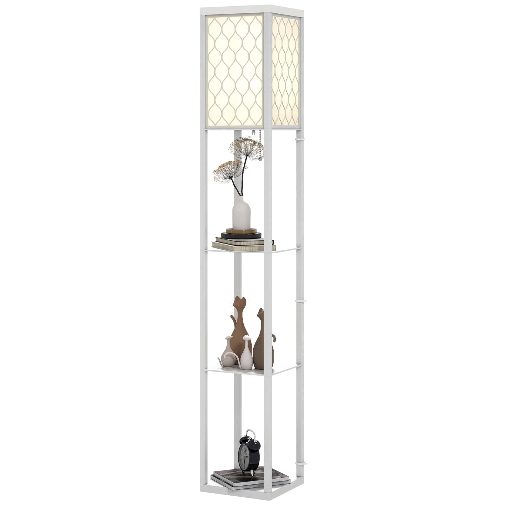 Lampada da Terra 2 in 1 Moderna con 3 Ripiani, Attacco E27, 26 x 26 x 160 cm, Bianco