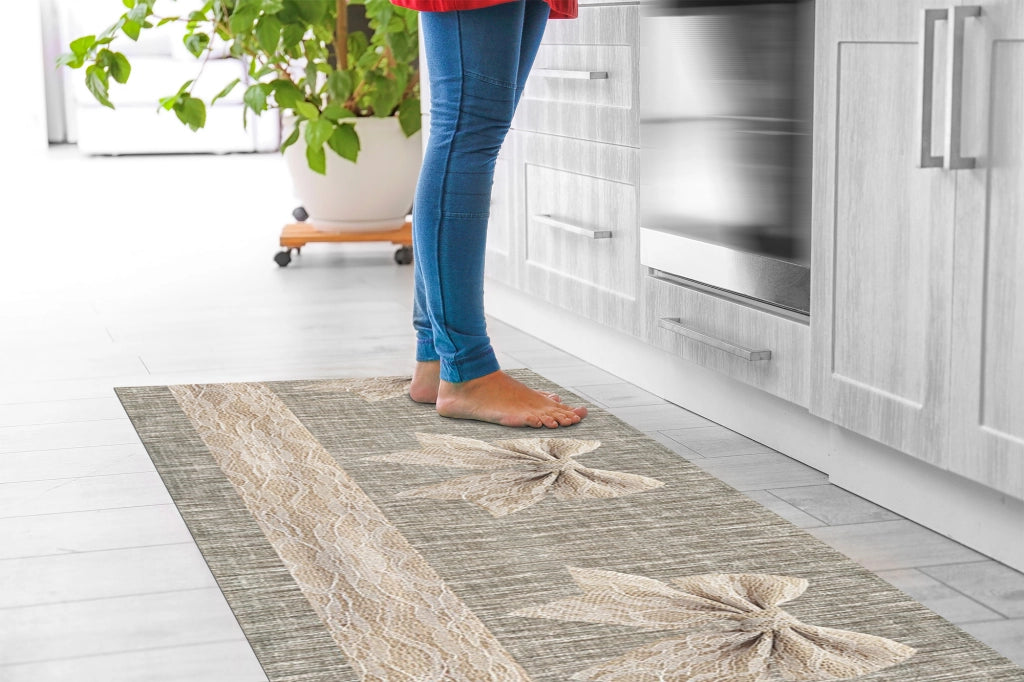Tappeto passatoia fantasia made in Italy antiscivolo lavabile aderente FioccoBeige - 50x400 cm