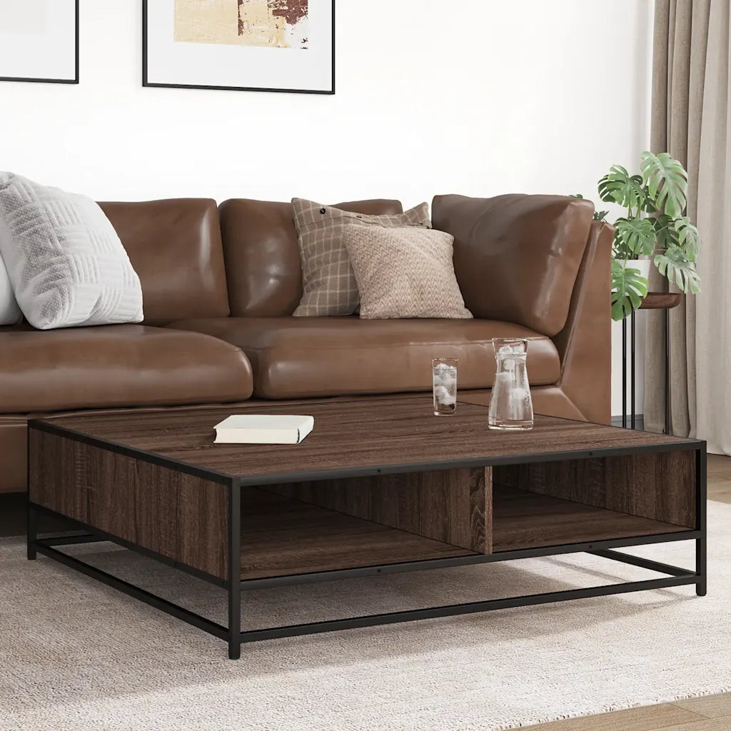 Tavolino-Tavolino da soggiorno-Tavolo Rovere Marrone 100x100x30 cm in Truciolato e Metallo