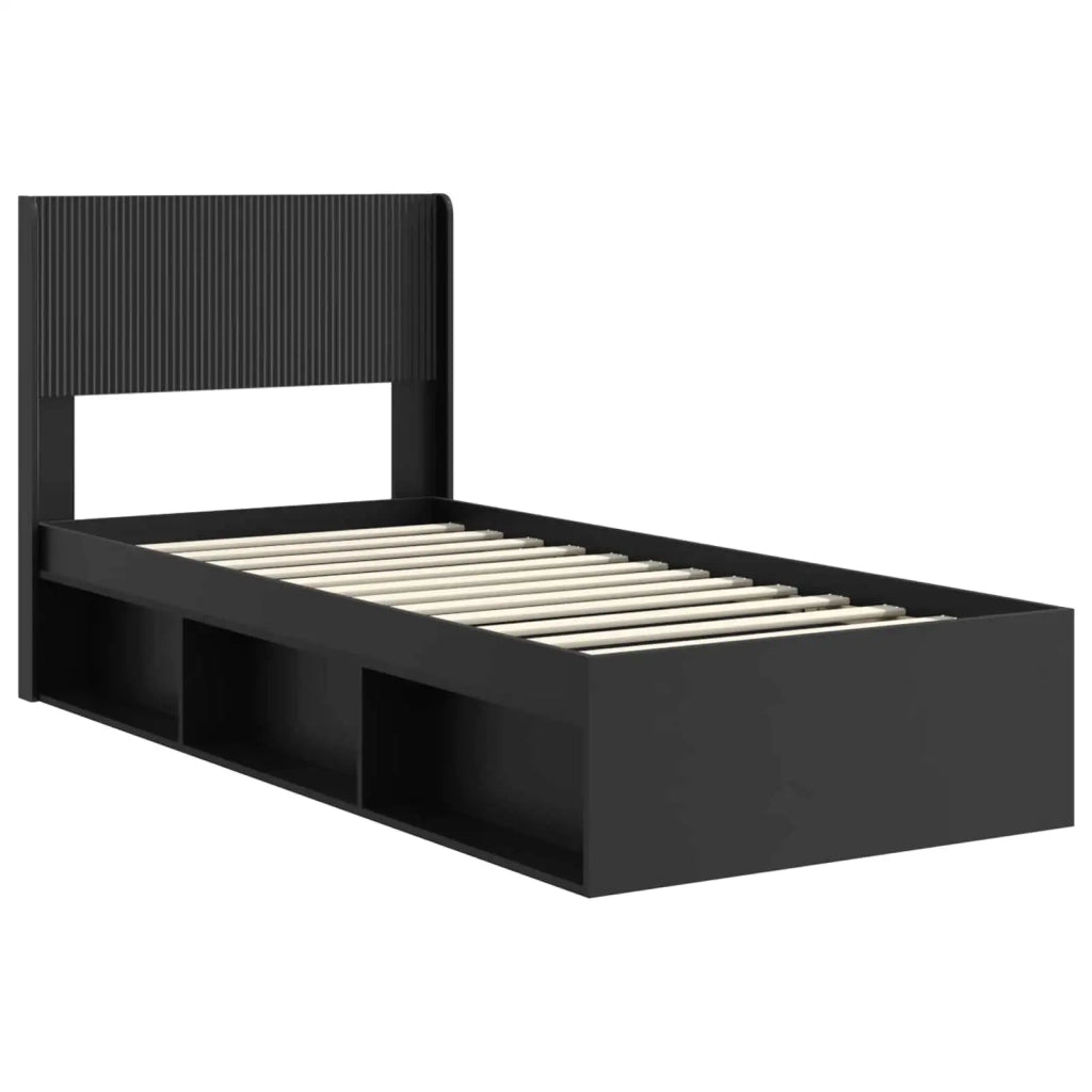 Struttura del letto con stoccaggio e testata Nero 100 x 200 cm 3414244