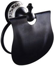 Toiletrolhouder in ottone, toiletrolhouder con coperchio, finitura a specchio nera decorativa retro in ottone