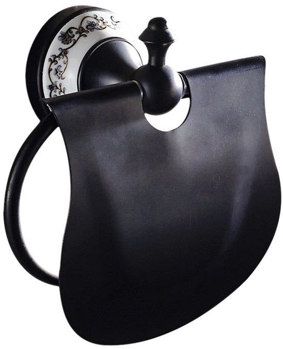 Toiletrolhouder in ottone, toiletrolhouder con coperchio, finitura a specchio nera decorativa retro in ottone