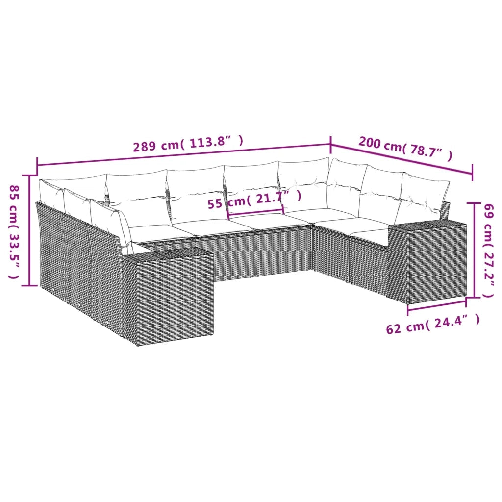 Set Divano da Giardino 9 pz con Cuscini Grigio in Polyrattan 3255337