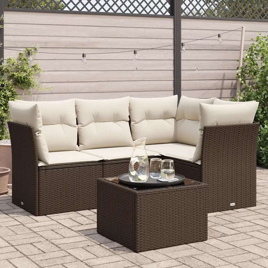 Set Divano da Giardino 5 pz con Cuscini Marrone in Polyrattan 3249432