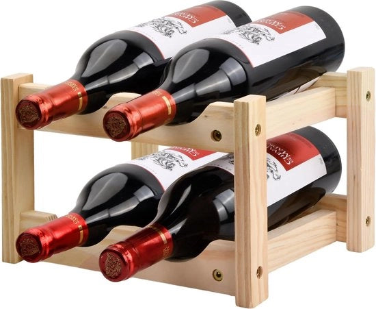 Scaffale in legno per vino, 2 livelli 4 display vetrine per bottiglie di vino, conservatore di vino libero, scaffale per vino per cucina, armadio, cantina, bar, decorazione per la casa (A)