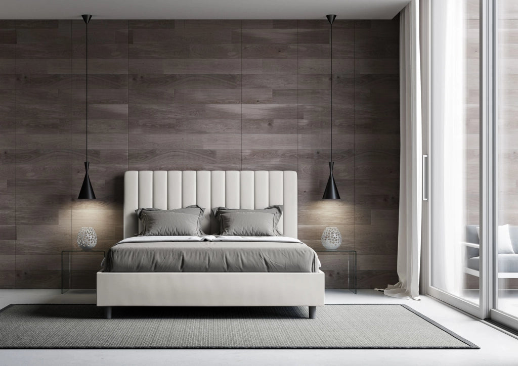 BS COM Letto matrimoniale con rete imbottito 160x210 similpelle bianco