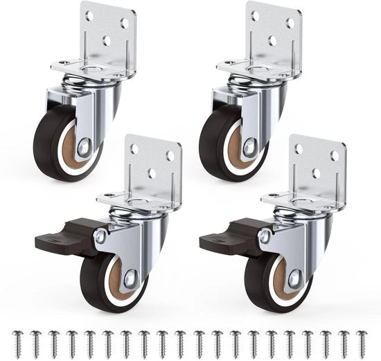 32 mm ruote per mobili con piatto di montaggio L a sezione spessa. Ruote pesanti con capacità di carico di 45 kg. Ruote per mobili con 2 freni e 2 senza. Ideali per ruote di rotazione per vasi di fiori, nursery e tavoli da salotto (set da 4).