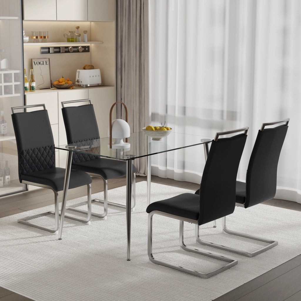 Sedie da Pranzo Set 4 Pezzi, Schienale Alto Imbottito in Ecopelle e Tessuto ¨C MINIMAL ¨C Nero