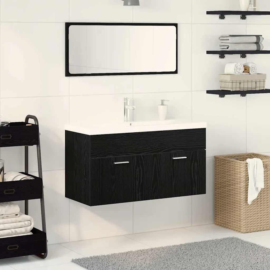 Set di mobili per il bagno 3 pcs Rovere Nero Legno multistrato 3334339